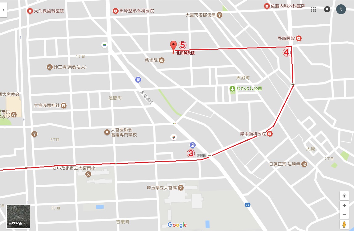 さいたま市桜区、戸田市、富士見市などから、新大宮バイパス、国道17号で北田鍼灸院へ来られる方4